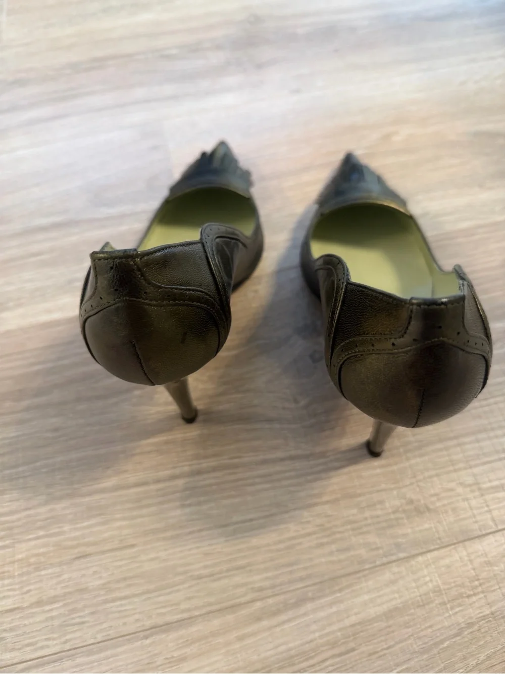Nicole Miller Olive Green Metallic Pointed-Toe Stiletto Pumps